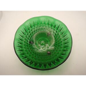 Vintage‎ Green Glass Hobnail Footed Bowl Candy Dish Trinket Holder Decor